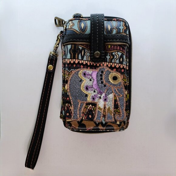 Colourful Embroidery Style Elephant Phone & Id Wallet Wristlet - Picture 1 of 6